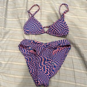 One one pink and blue checkered swimsuit